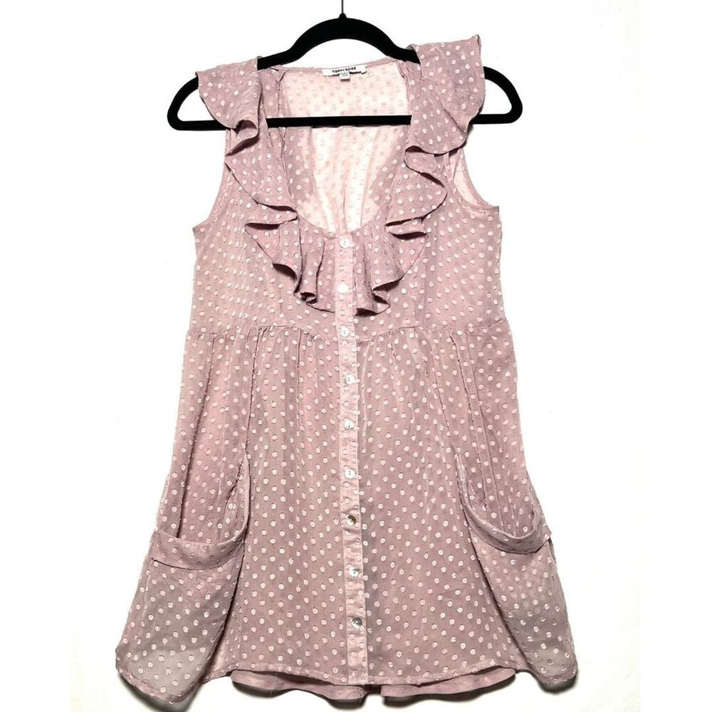 Balletcore Mauve Lavender Sheer Chiffon Polka Dotted Ruffle Top with Pockers SM